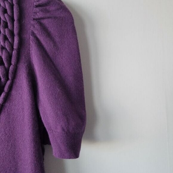 Rebecca Taylor womens Puff Sleeve sweater size M braided scoop neck purple - Picture 7 of 9